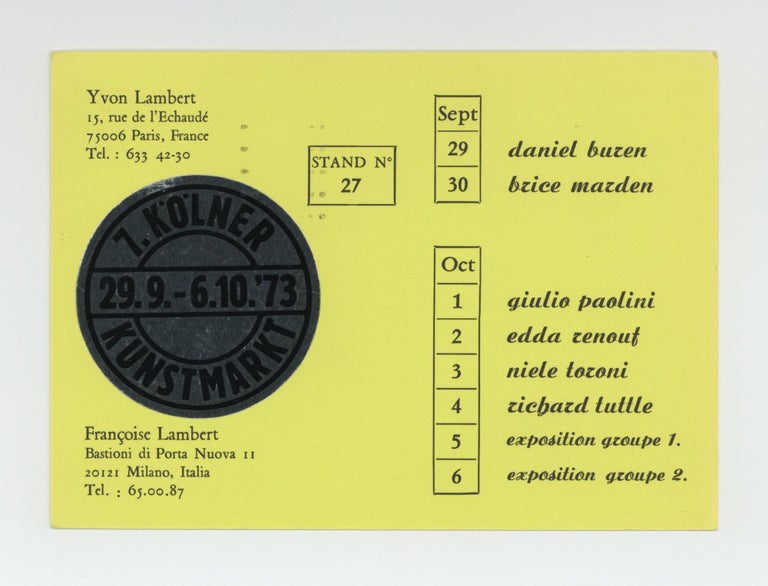Item ID: 9280 Fair postcard: 7. Kölner Kunstmarkt (29 September-6 October 1973). Yvon...