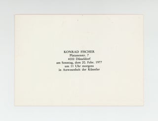 Exhibition card: Konrad Fischer präsentiert: Dark Shadow, ein neues Buch von Gilbert & George, the sculptors (20 February 1977).