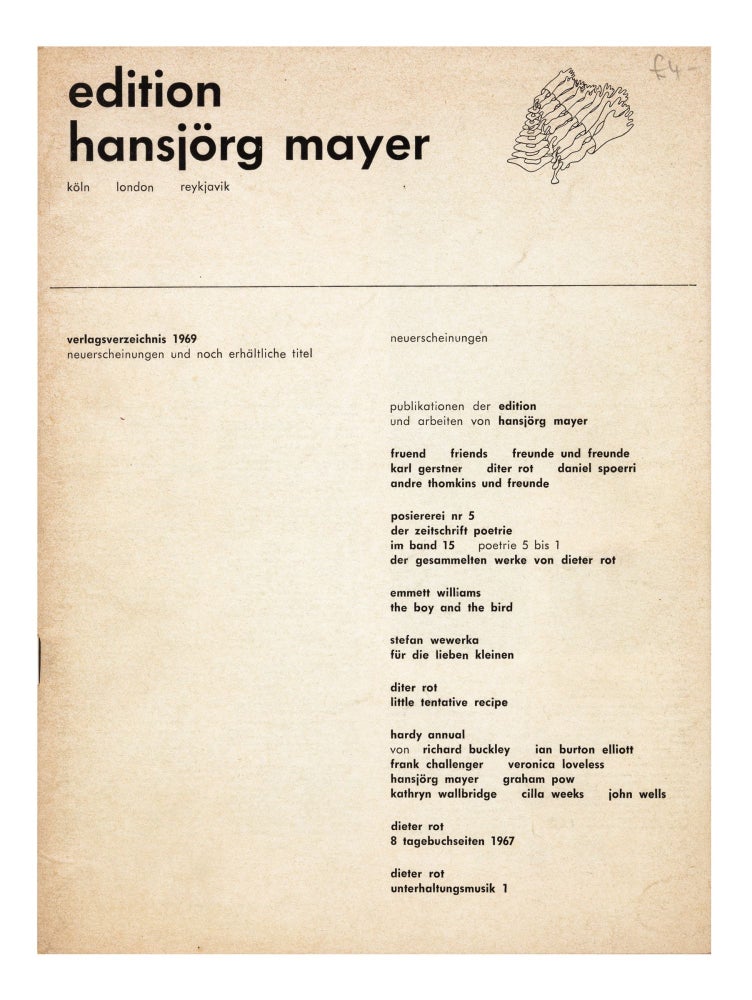 Item ID: 9412 verlagsverzeichnis 1969. publisher EDITION HANSJÖRG MAYER