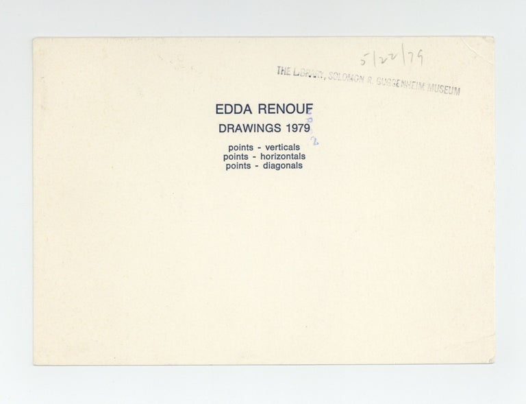 Item ID: 9534 Exhibition postcard: Edda Renouf: Drawings 1979 (opens 15 May 1979). Edda...