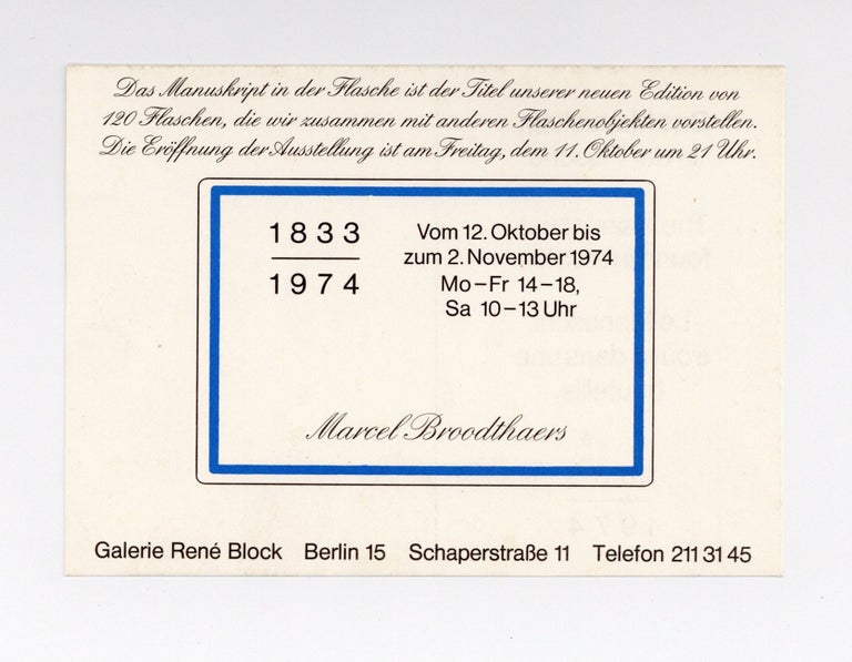 Item ID: 9570 Exhibition postcard: Das Manuskript in der Flasche ist der Titel unserer neuen...