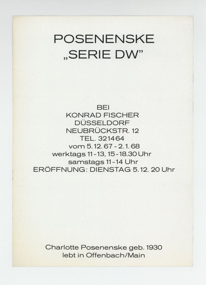 Item ID: 9577 Exhibition flyer: Posenenske: “Serie DW” (5 December 1967-2 January...