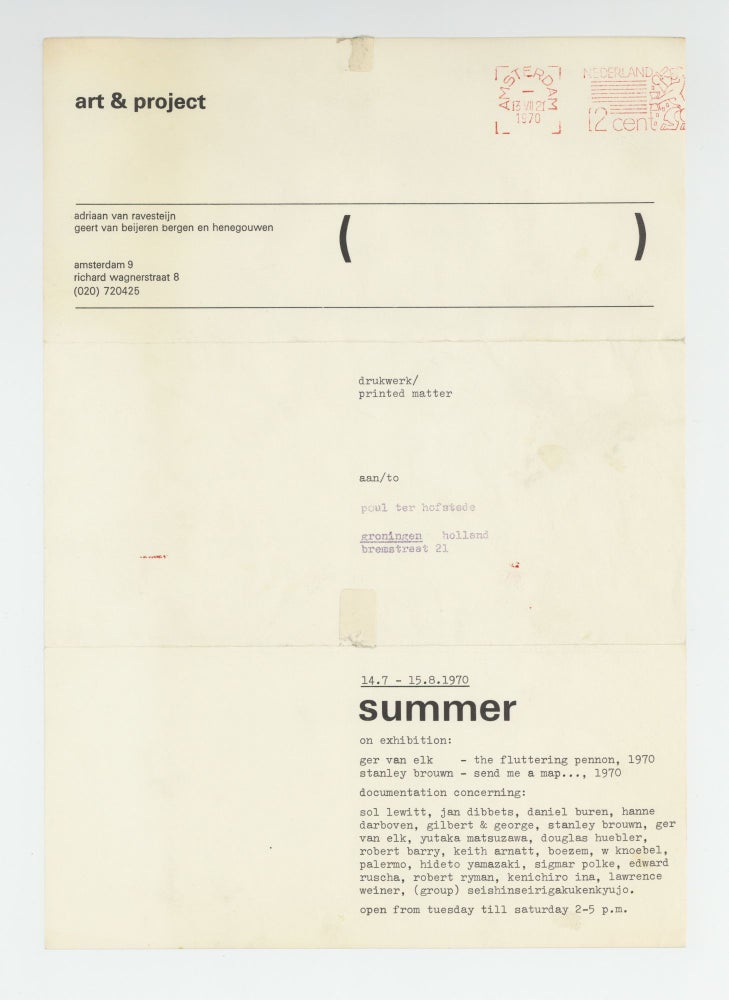 Item ID: 9610 Exhibition flyer: summer (14 July-15 August 1970). ART, gallery PROJECT