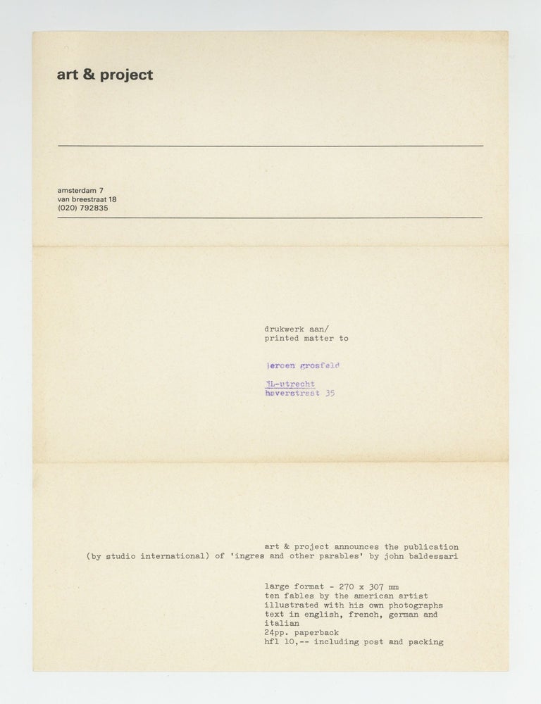 Item ID: 9614 Exhibition flyer: john baldessari, CHOOSING: carrots, asparagus (8-22 July...