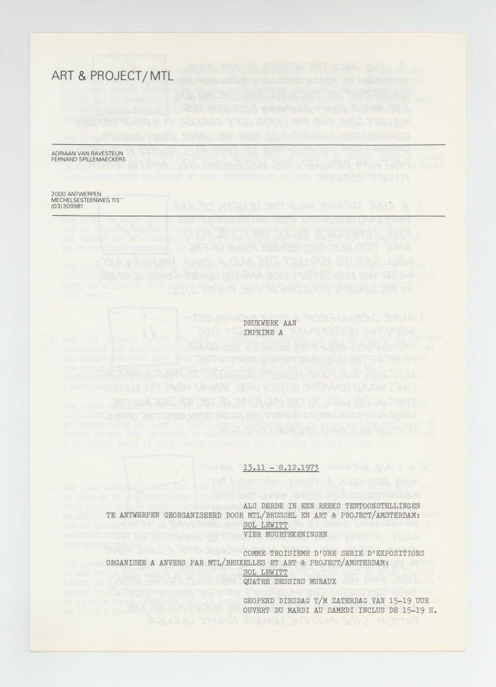 Item ID: 9617 Exhibition bulletin: Sol LeWitt: Vier Muurtekeningen/Quatre Dessins...