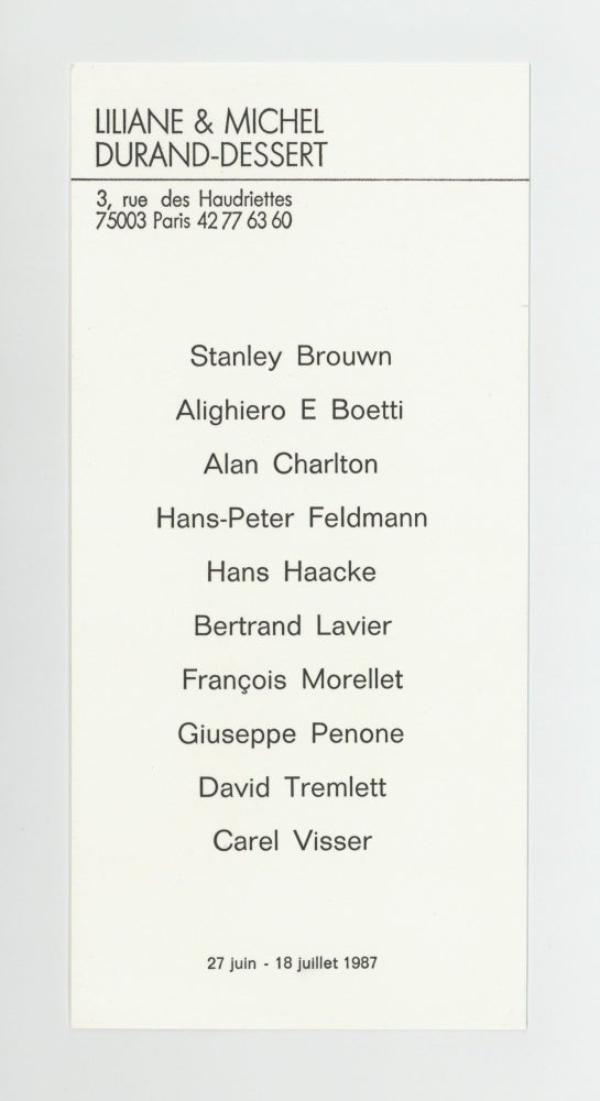 Item ID: 9681 Exhibition card: Stanley Brouwn, Alighiero E Boetti, Alan Charlton, Hans-Peter...