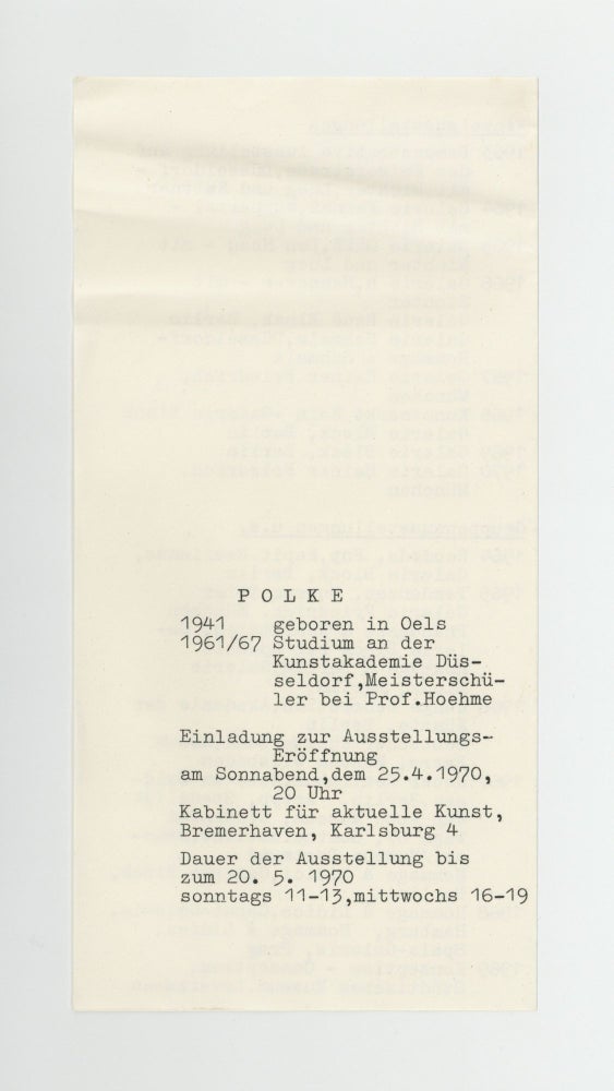 Item ID: 9683 Exhibition brochure: POLKE (25 April-20 May 1970). Sigmar POLKE