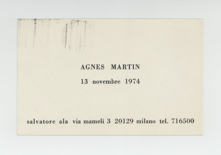 Item ID: 9700 Exhibition postcard: Agnes Martin (opens 13 November 1974). Agnes MARTIN