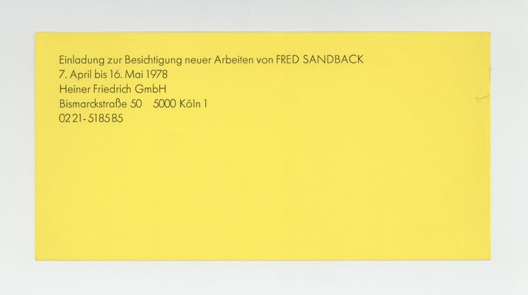 Item ID: 9704 Exhibition card: Einladung zur Besichtigung neuer Arbeiten von Fred Sandback...