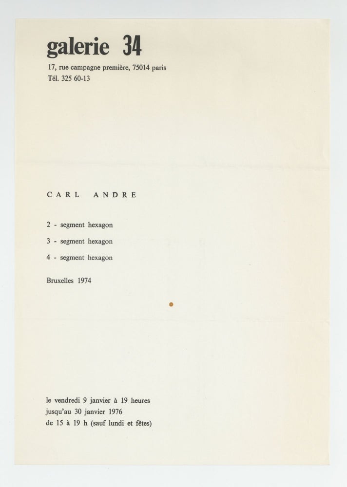 Item ID: 9721 Exhibition flyer: Carl Andre (9-30 January 1976). Carl ANDRE