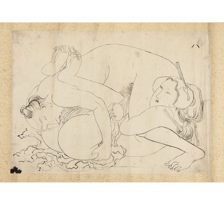 Item ID: 9739 Scroll on paper, with 12 black & white brush images, each measuring 272 x 375 mm. UNDERDRAWINGS? EROTICA SCROLL.