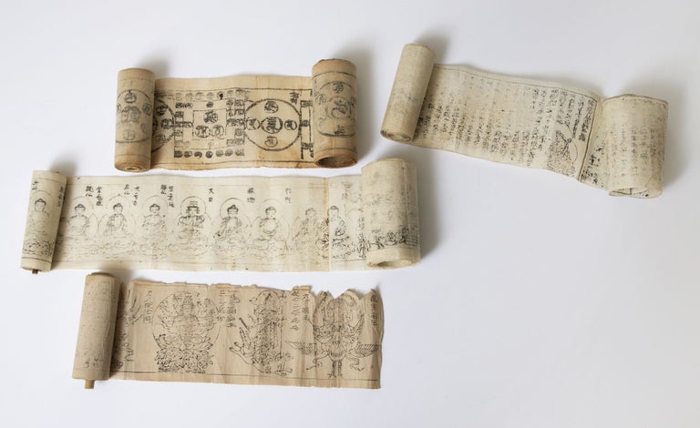 Item ID: 9814 A collection of ten talisman (or amulet) Buddhist woodblock-printed scrolls on paper. TALISMAN BUDDHIST SCROLLS.