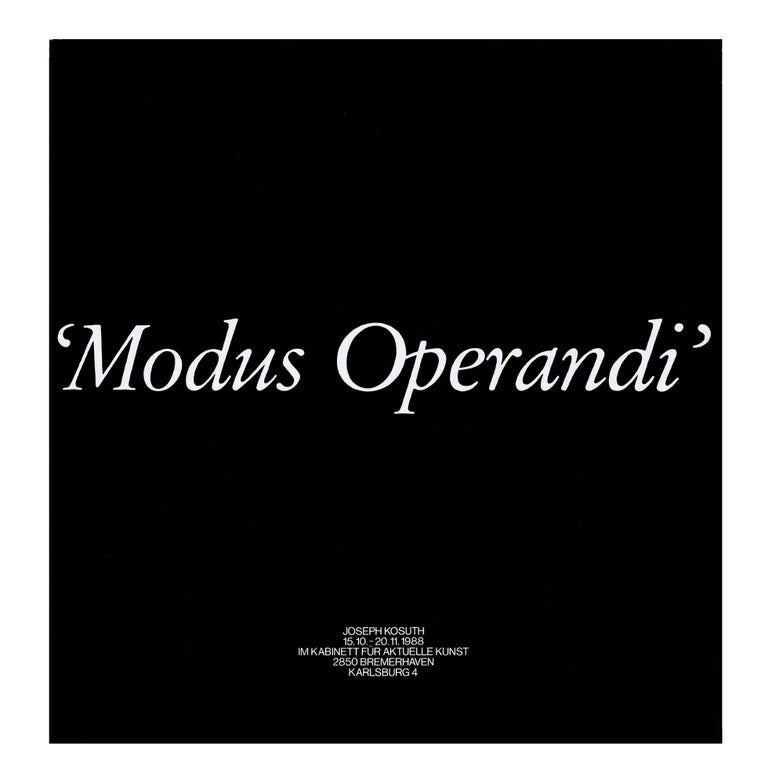 Item ID: 9820 Poster: ‘Modus Operandi’: Joseph Kosuth (15 October-20 November 1988). Joseph...