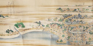 Two beautiful emaki (picture scrolls), title from lid of old wooden box containing the scrolls:. LAND, SEA TRADE ROUTES.