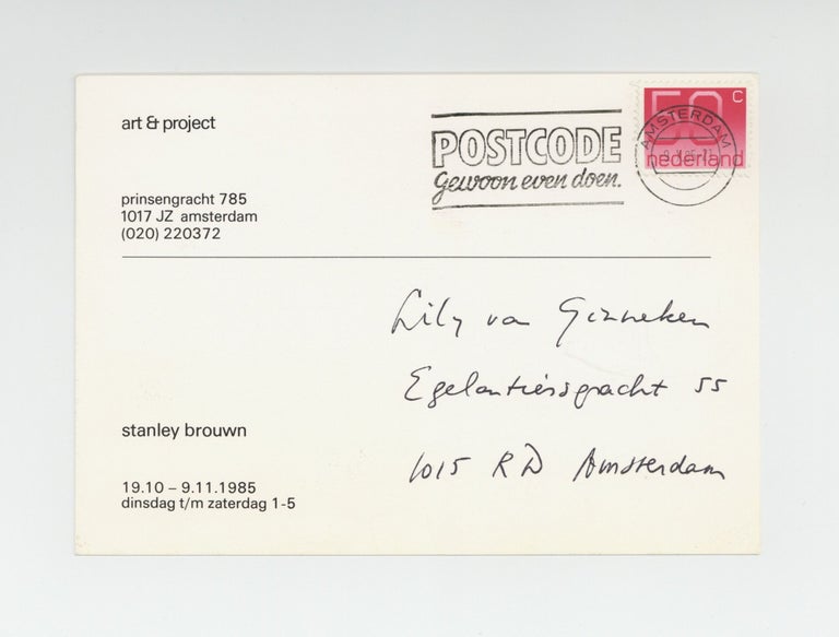 Item ID: 9842 Exhibition postcard: stanley brouwn (19 October-9 November 1985). Stanley...