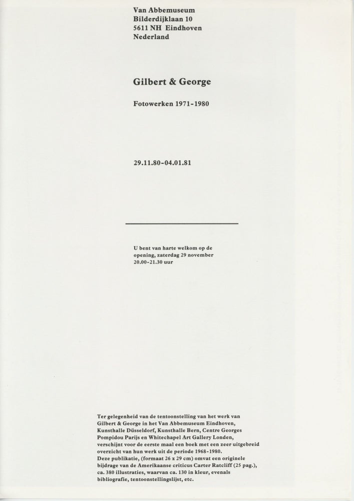 Item ID: 9880 Exhibition brochure: Gilbert & George: Fotowerken 1971-1980 (29 November...