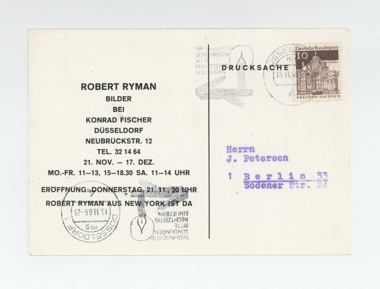 Item ID: 9940 Exhibition postcard: Robert Ryman: Bilder (21 November-17 December [1968]). Robert...