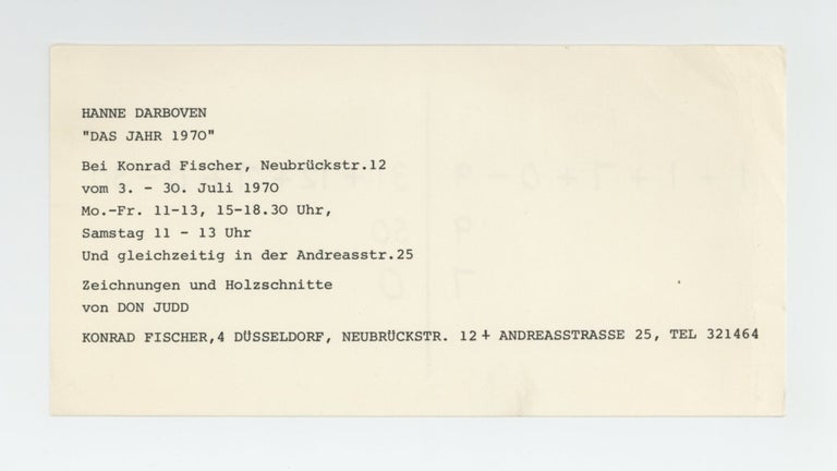 Item ID: 9944 Exhibition card: Hanne Darboven “Das Jahr 1970” Bei Konrad Fischer (3-30 July...