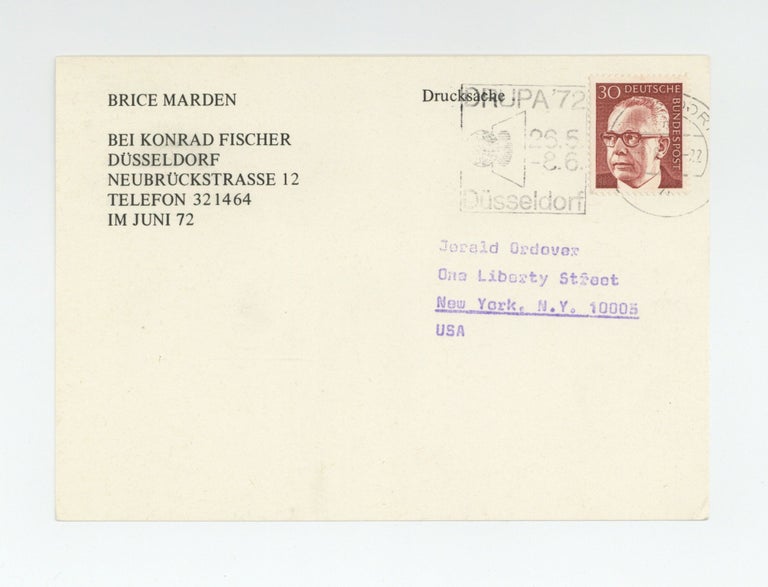Item ID: 9949 Exhibition postcard: Brice Marden bei Konrad Fischer (June 1972). Brice MARDEN